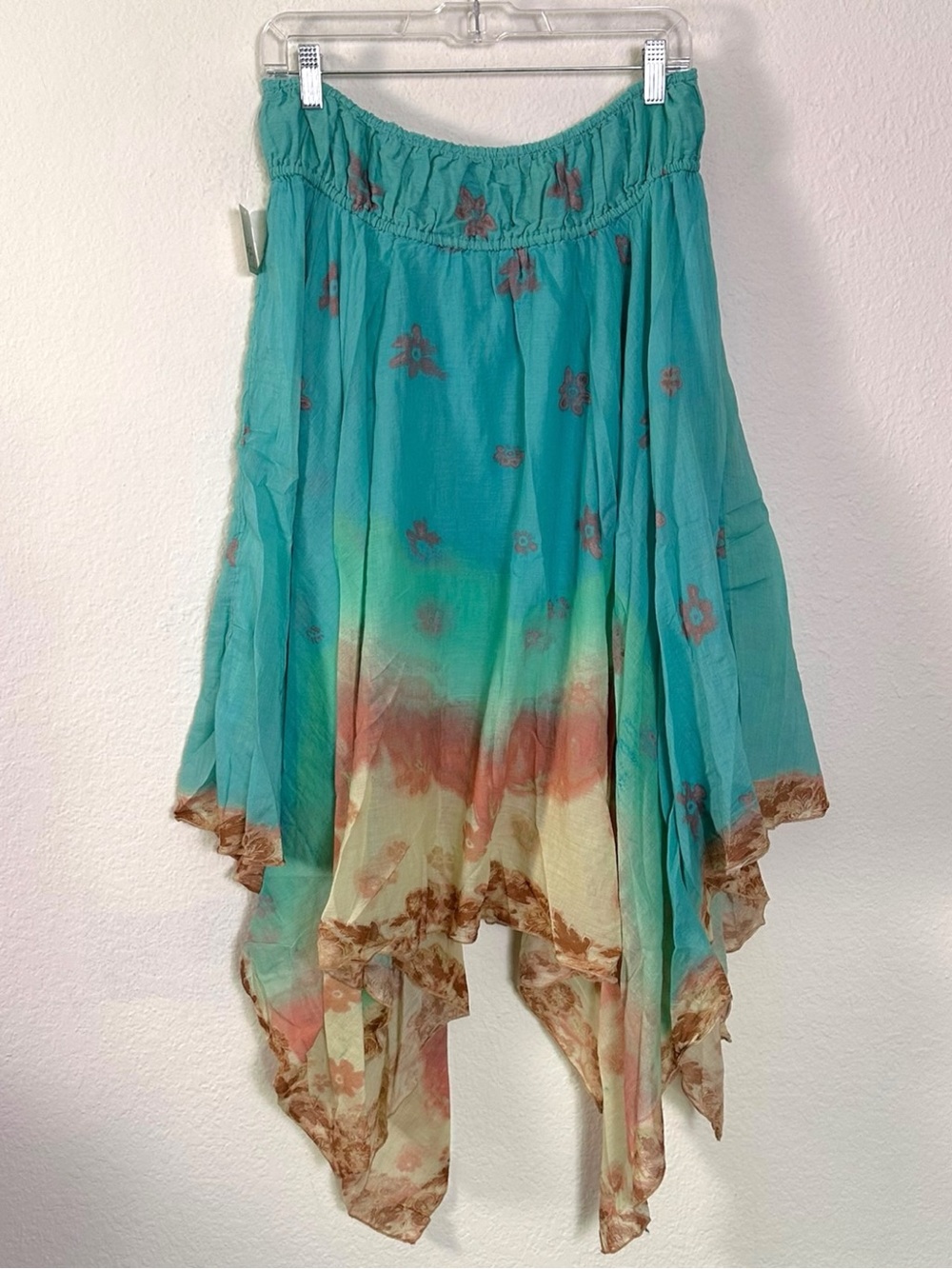 Free People Bohemian 70s FP One Kaia Asymmetrical Midi Skirt Ocean Surf XL NWT - Picture 6 of 9